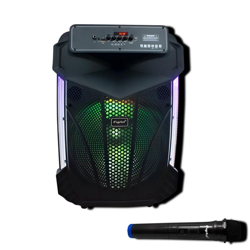 FUJITEL - Parlante Karaoke de 15" RGB Recargable + Micrófono Inalámbrico BT15L - Negro
