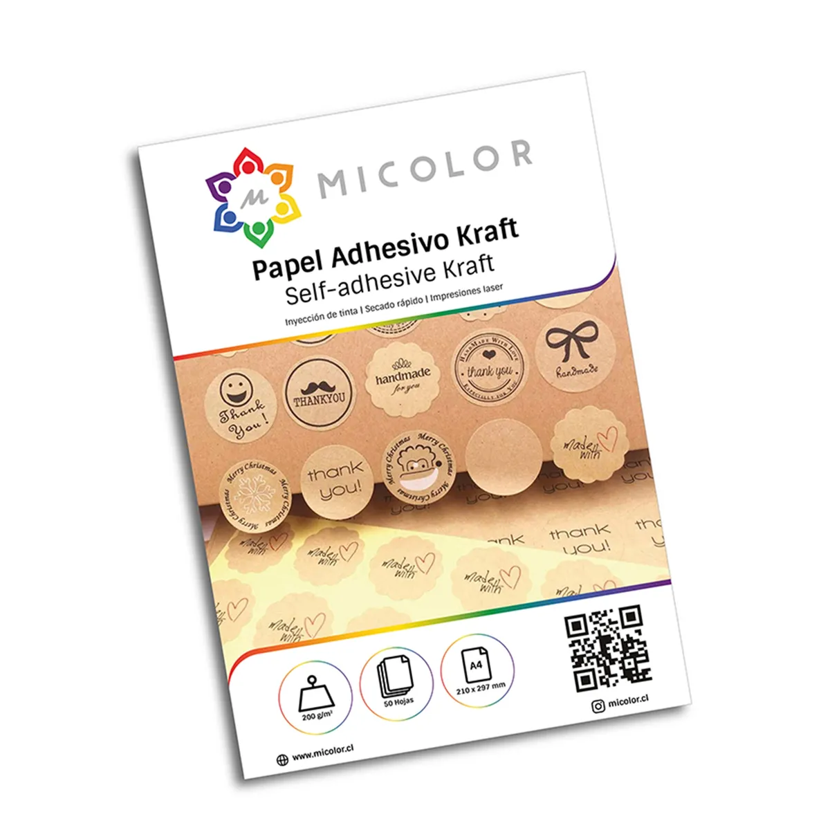 MICOLOR - Papel Adhesivo Kraft imprimible A4 200g 100 hojas