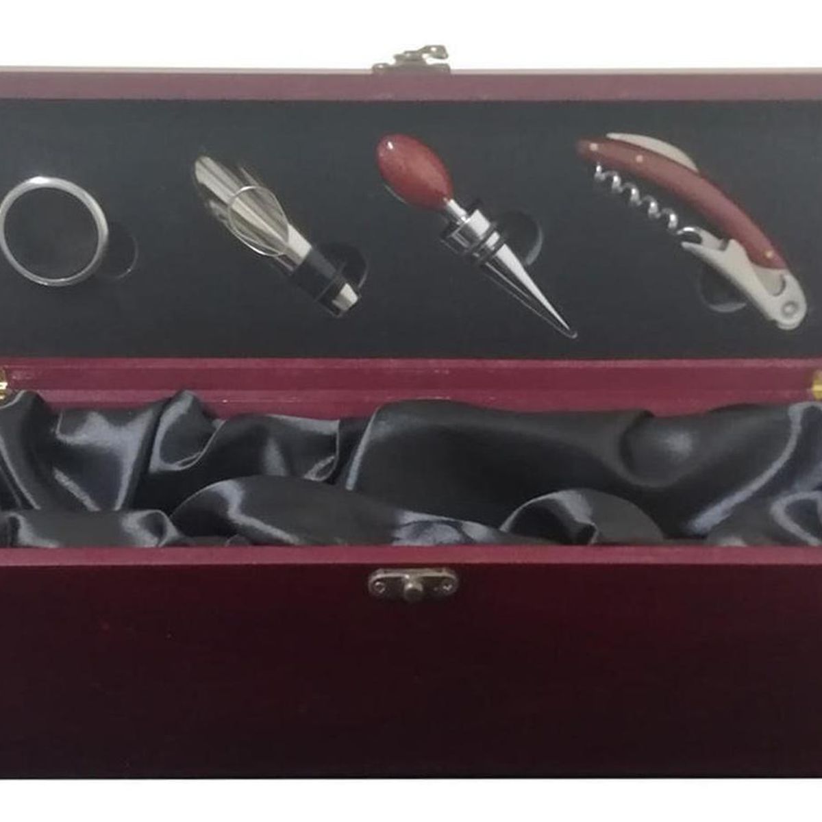 IMPORTCLICK - Caja Madera Barnizada 4 Accesorios Metálicos Vino