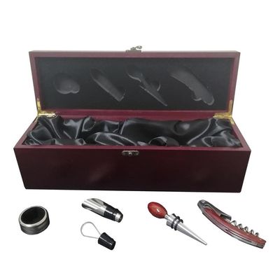 Imagen 2 del producto Caja Madera Barnizada 4 Accesorios Metálicos Vino
