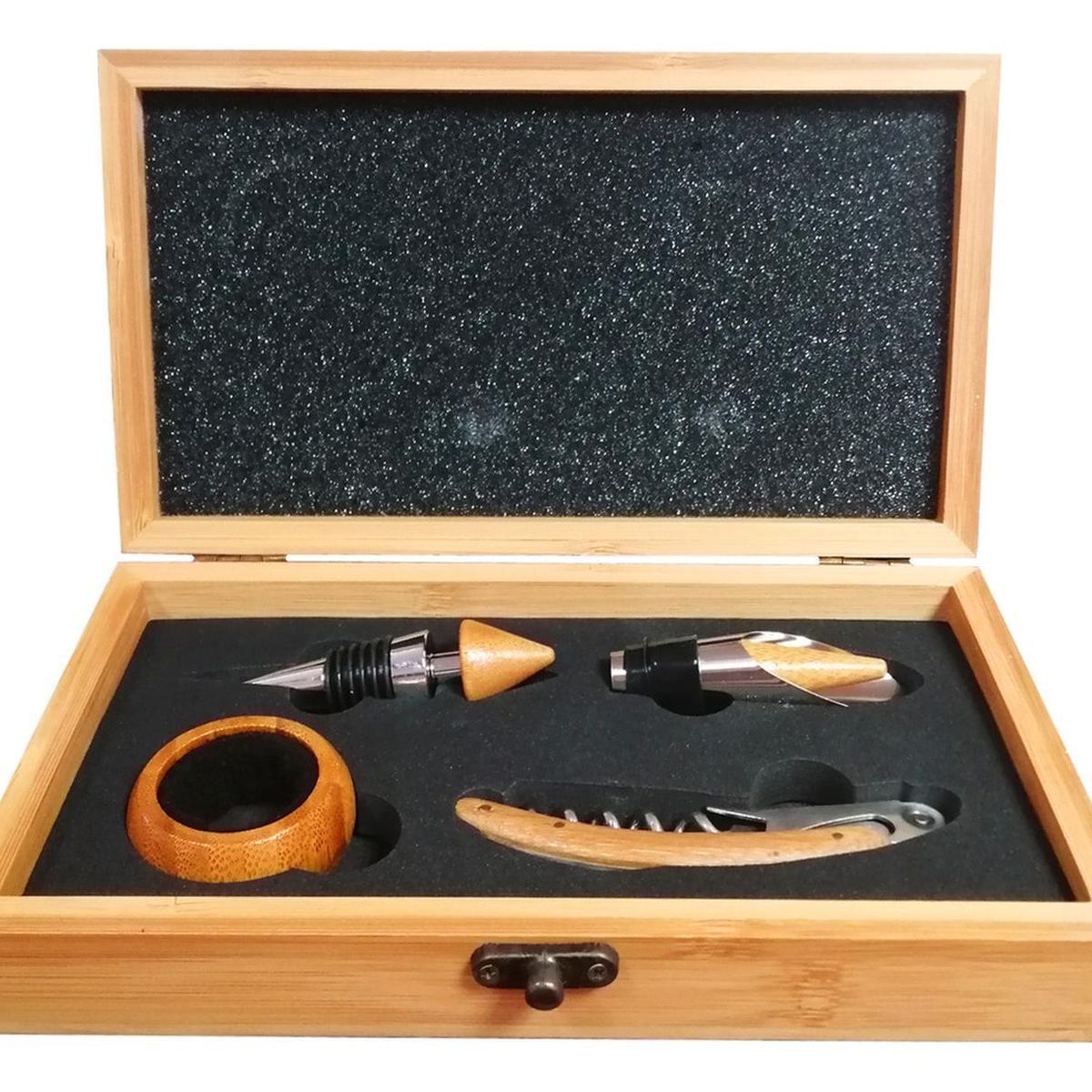 IMPORTCLICK - Set Deluxe Vino Con 4 Accesorios Bambú Ecológico