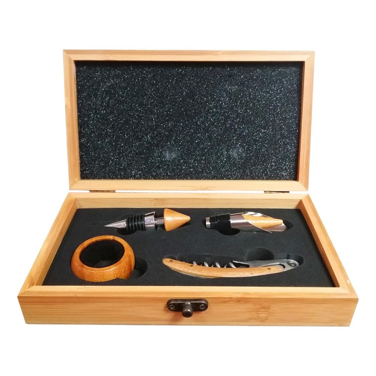 IMPORTCLICK - Set Deluxe Vino Con 4 Accesorios Bambú Ecológico