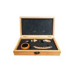 IMPORTCLICK - Set Deluxe Vino Con 4 Accesorios Bambú Ecológico
