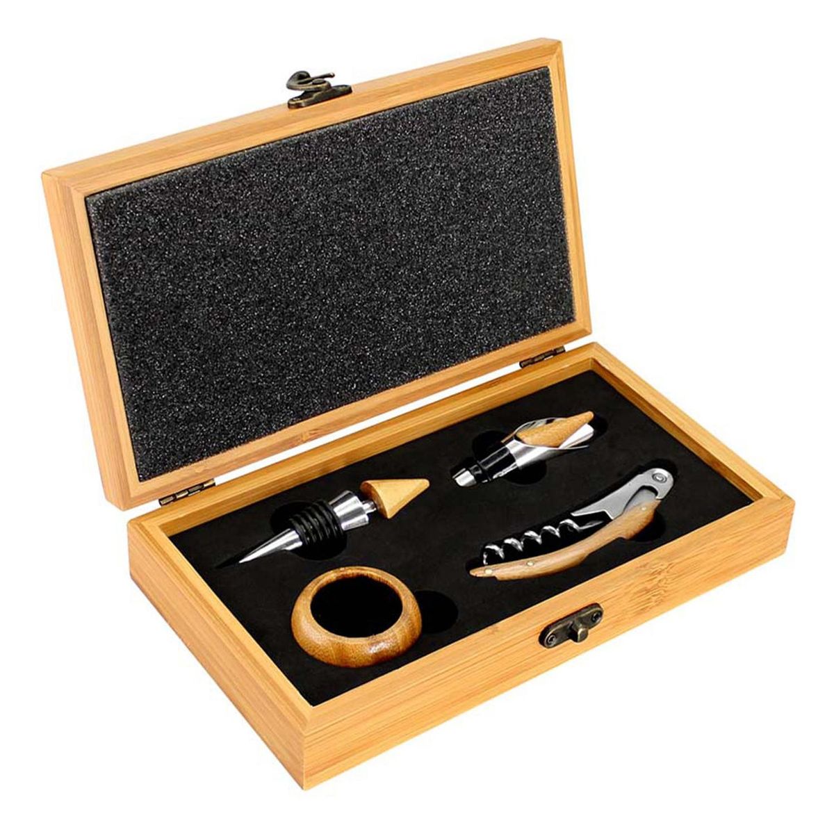 IMPORTCLICK - Set Deluxe Vino Con 4 Accesorios Bambú Ecológico