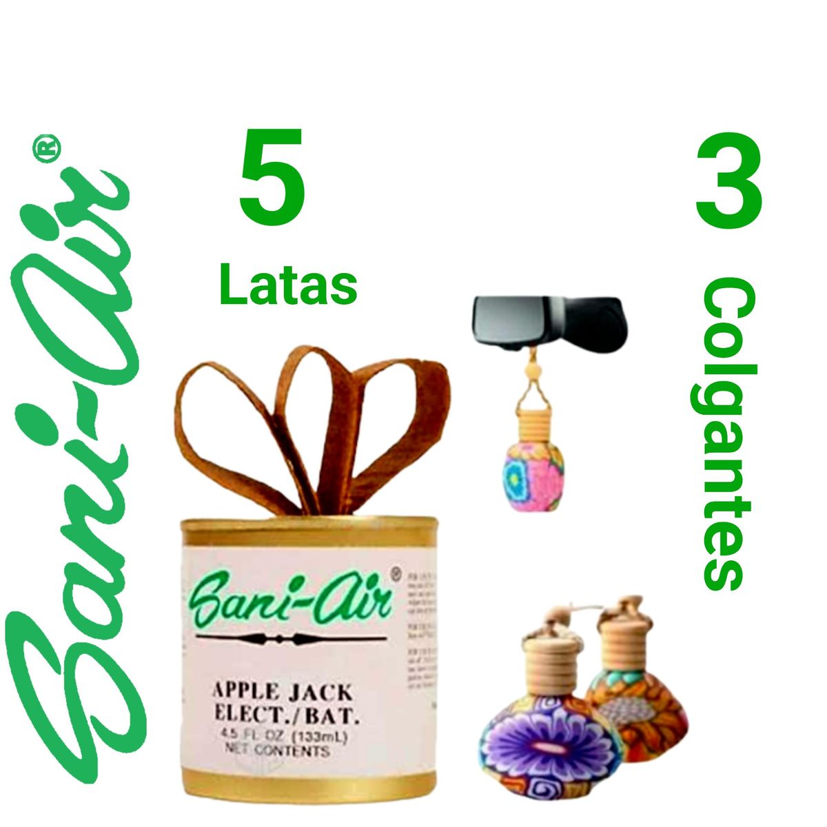 GENERICO - PACK 5 LATAS SANI AIR + 3 BOTELLAS AUTO COLGANTES SANI AIR