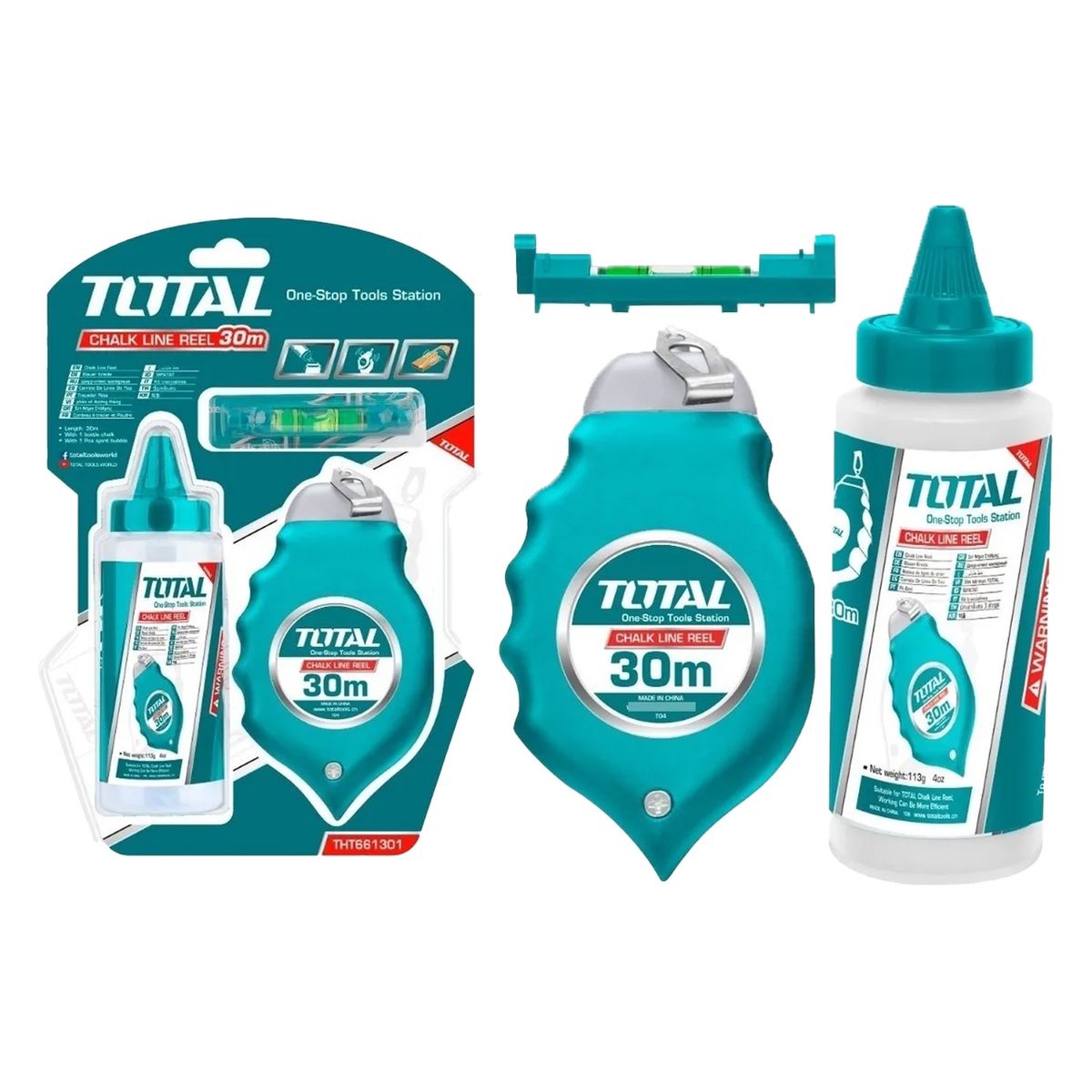 TOTAL TOOLS - Kit Set Juego Tizalineas 4 Oz Nivel Tiralineas 3 Pcs