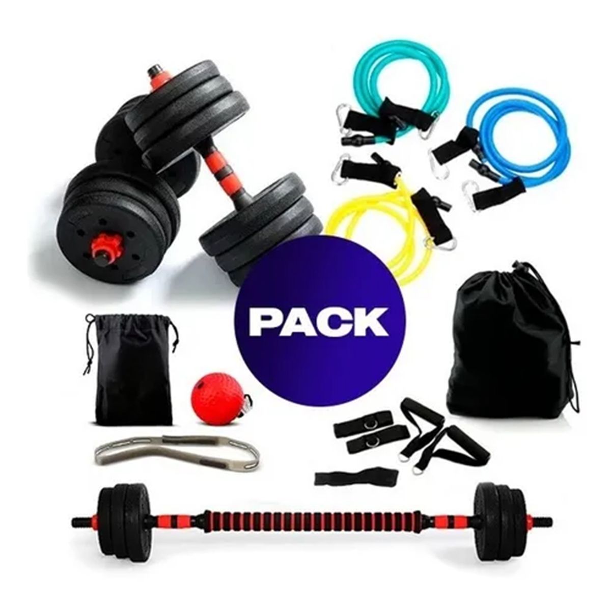 SDFIT - Pack Mancuernas 30 Kg Unión Barra + Boxeo + Kit 11 Piezas