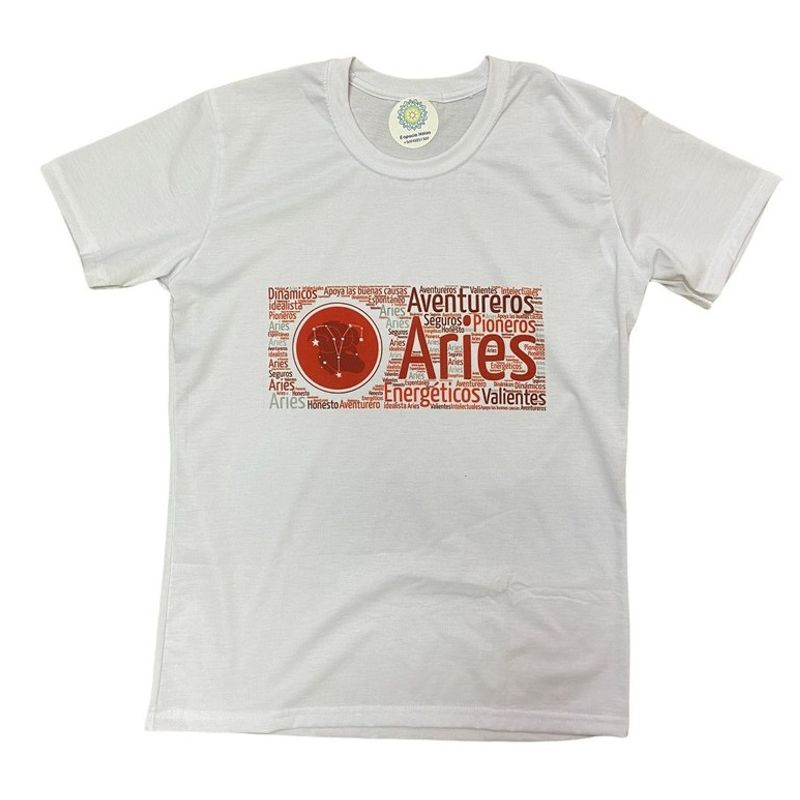 GENERICO - Polera Blanca Unisex - Línea Zodiacal - Signo Aries