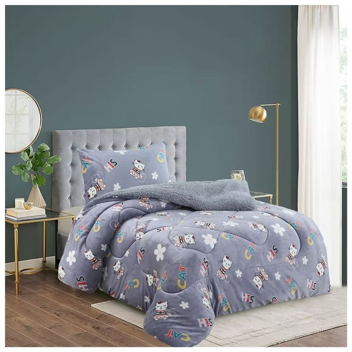 GENERICO - Cobertor Plumón Chiporro 1.5 Plazas - Gatita Feliz