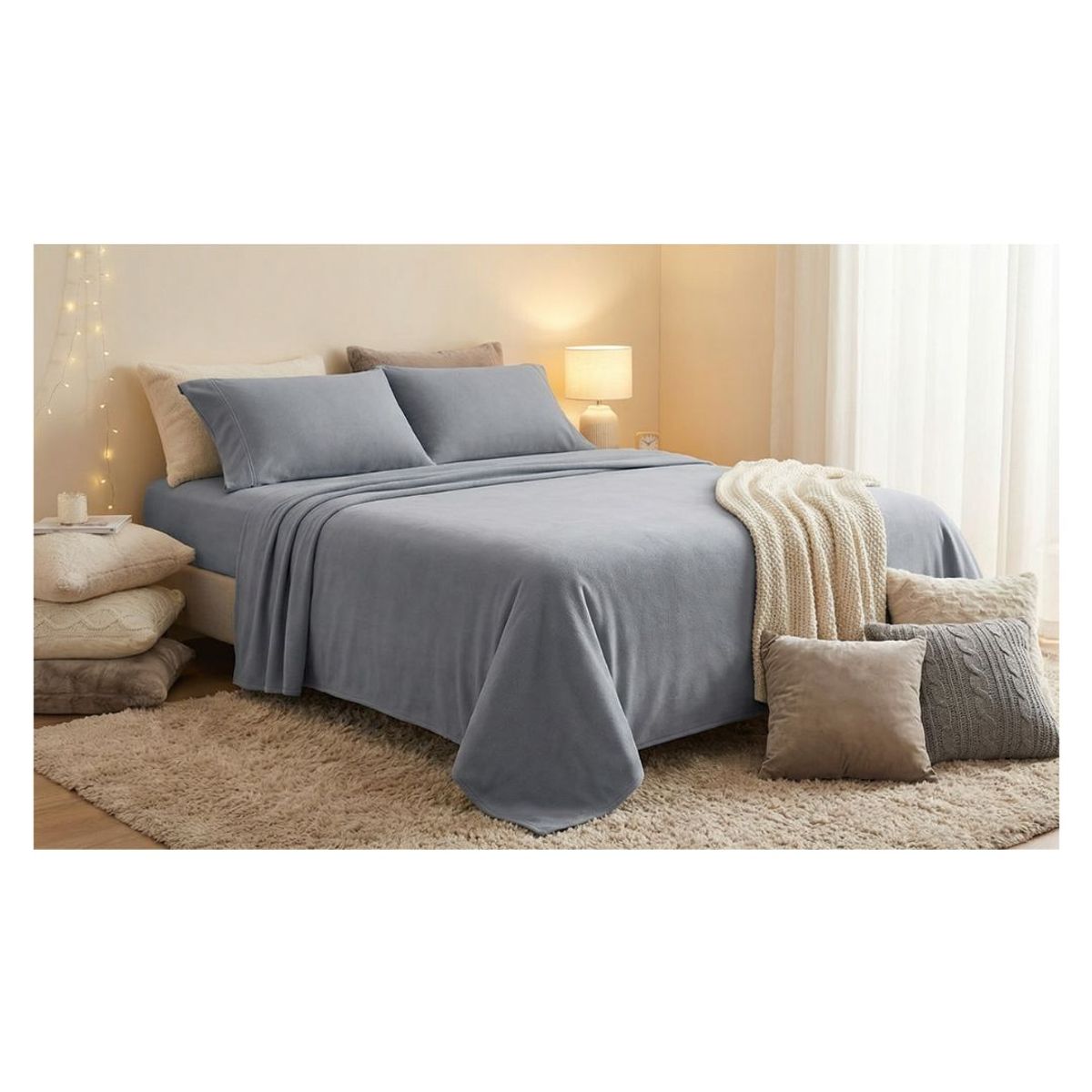 GENERICO - Juego de Sábanas Polar Unicolor King - Gris