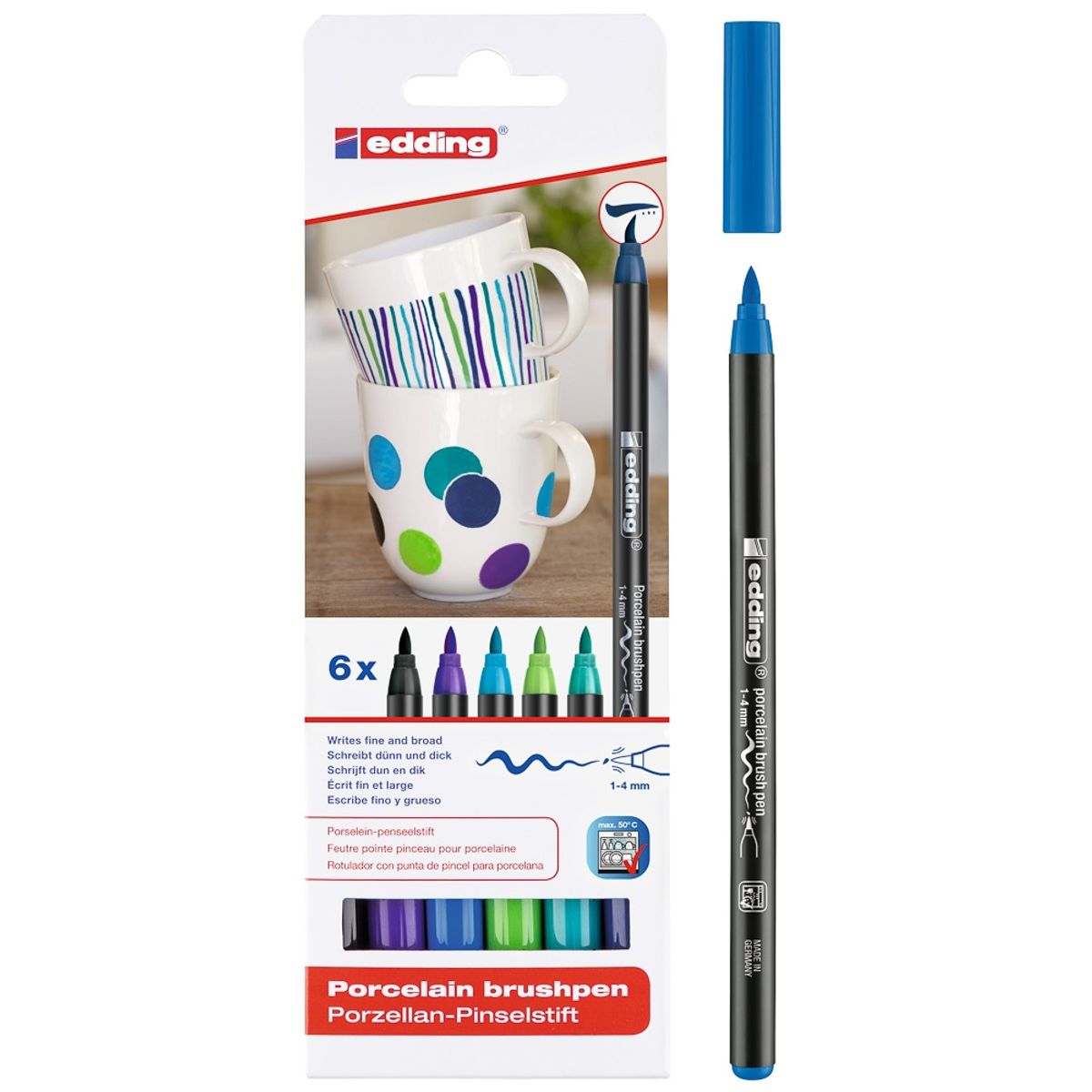 EDDING - Marcadores Porcelana Edding Punta Pincel Set Colores Fríos