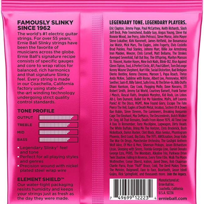 ERNIE BALL - Cuerdas para guitarra electrica Ernie Ball P02223 - Rosa