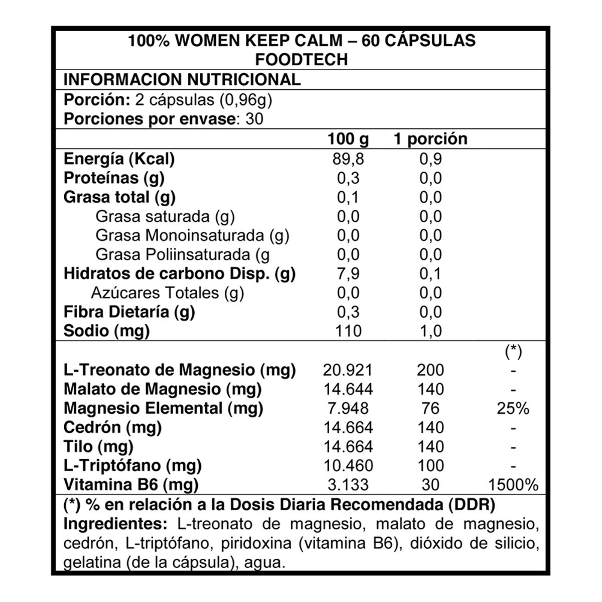 FOODTECH - 100% Women Keep Calm 60 Caps - Foodtech