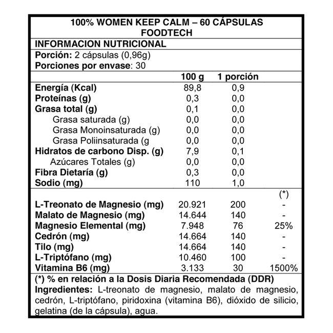 FOODTECH - 100% Women Keep Calm 60 Caps - Foodtech