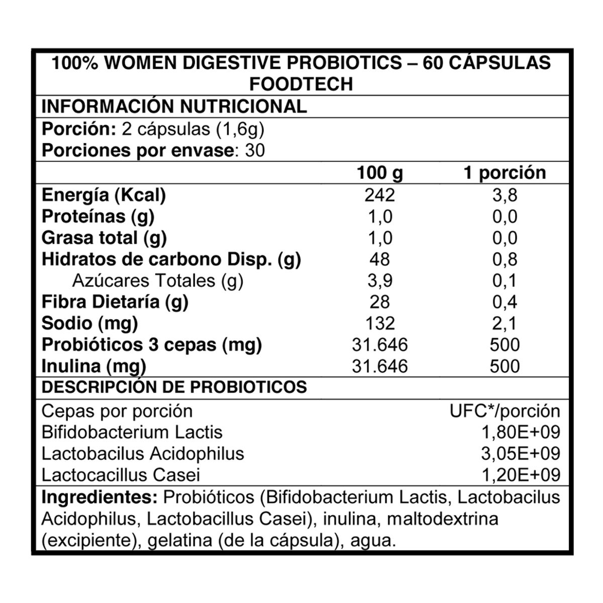 FOODTECH - 100% Women Digestive Probiotics 60 caps - Foodtech