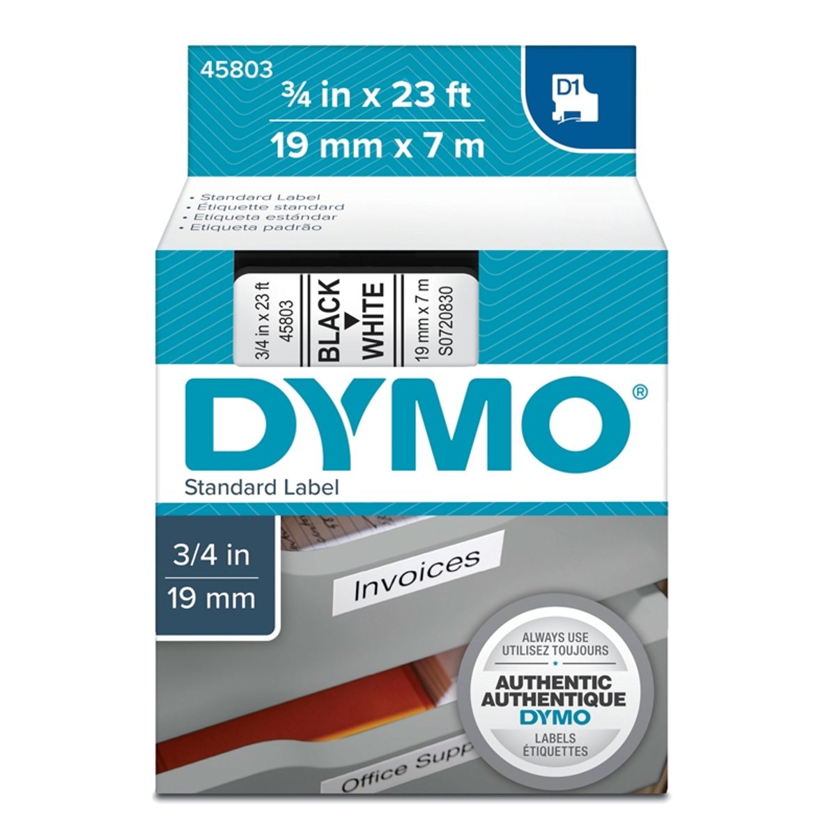 DYMO - Cinta D1 Dymo 19mmx7m Negro/Blanco