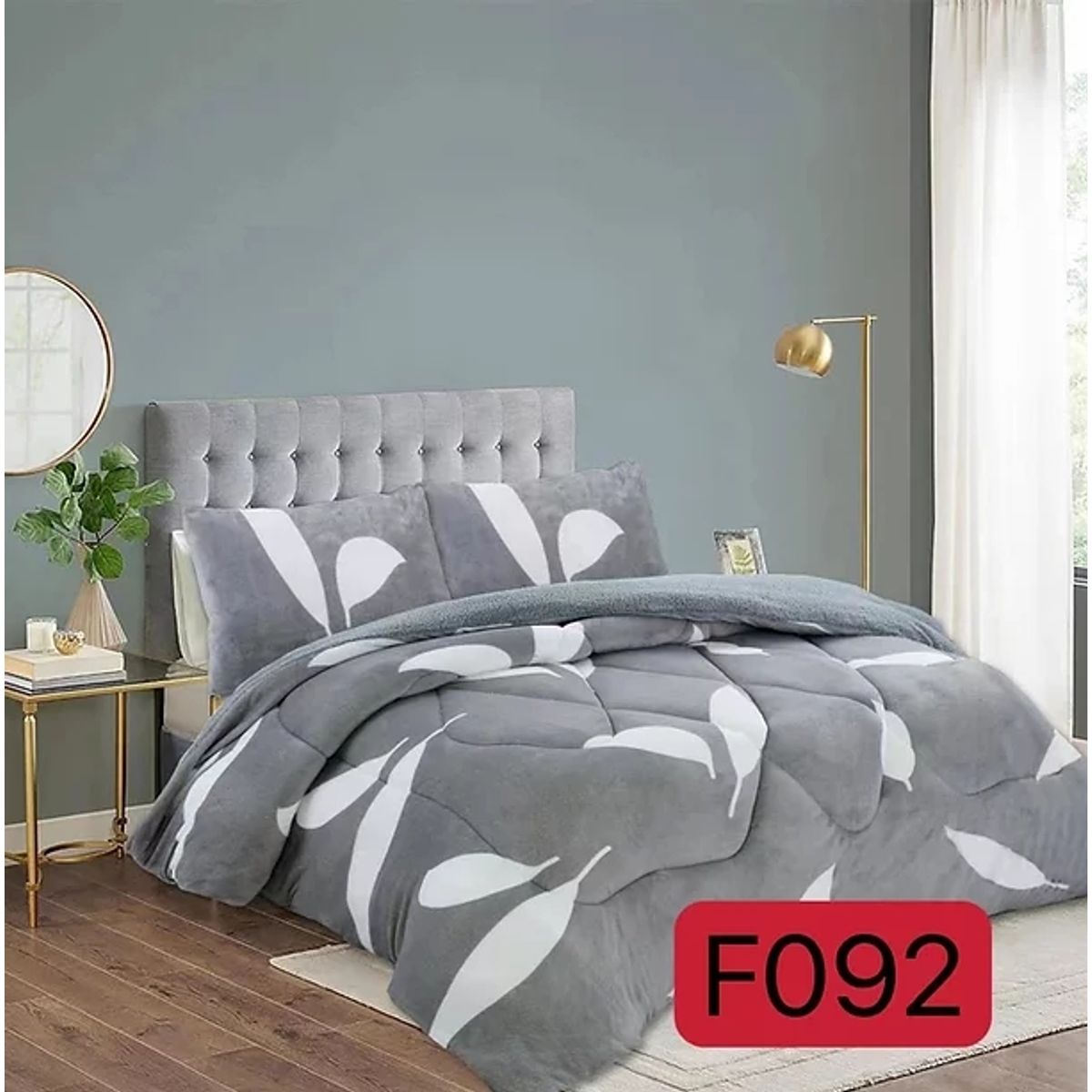 GENERICO - Cobertor Plush Chiporro 2 Plazas - Gris Hojas