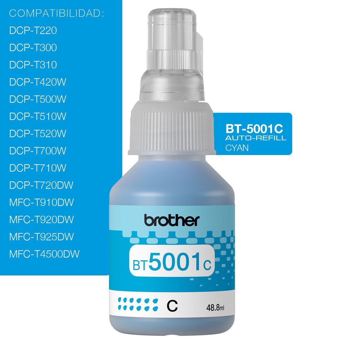 BROTHER - Tinta Botella Brother Bt5001c Cyan 41.8ml 5000pag BROTHER