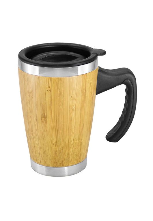 Mug Taza Madera Bambu Con Asa y tapa Ecologico 400 ML