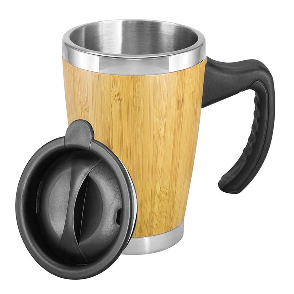 IMPORTCLICK - Mug Taza Madera Bambú Con Asa y tapa Ecológico 400 ML