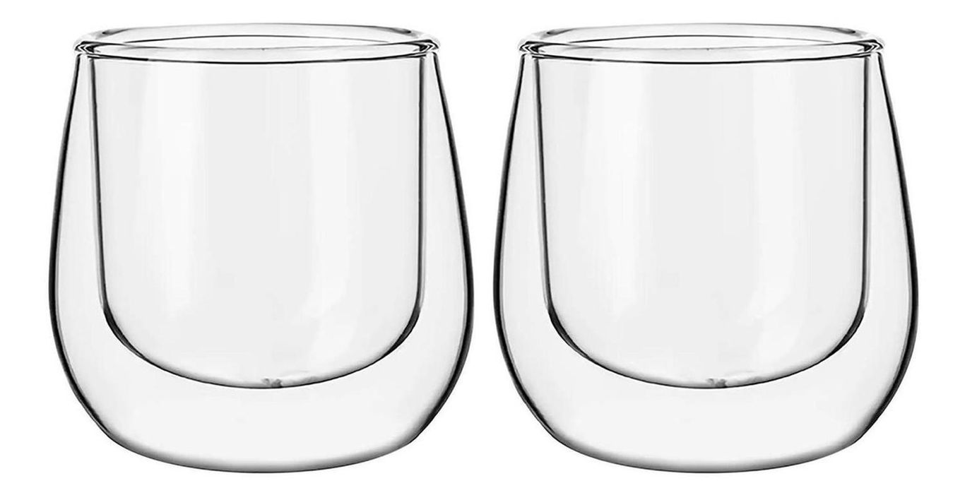 Set 2 Mug Glasso Vasos Doble Pared Vidrio 90 ML