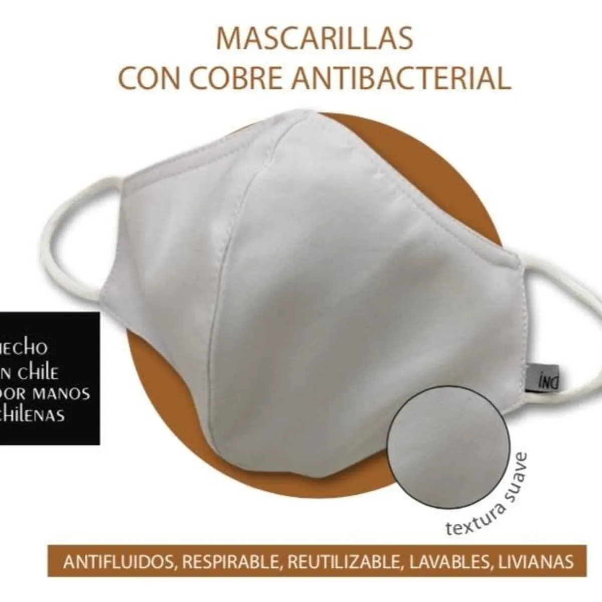 OEM - Mascarilla Facial Reutilizable De Cobre Gris  Talla L