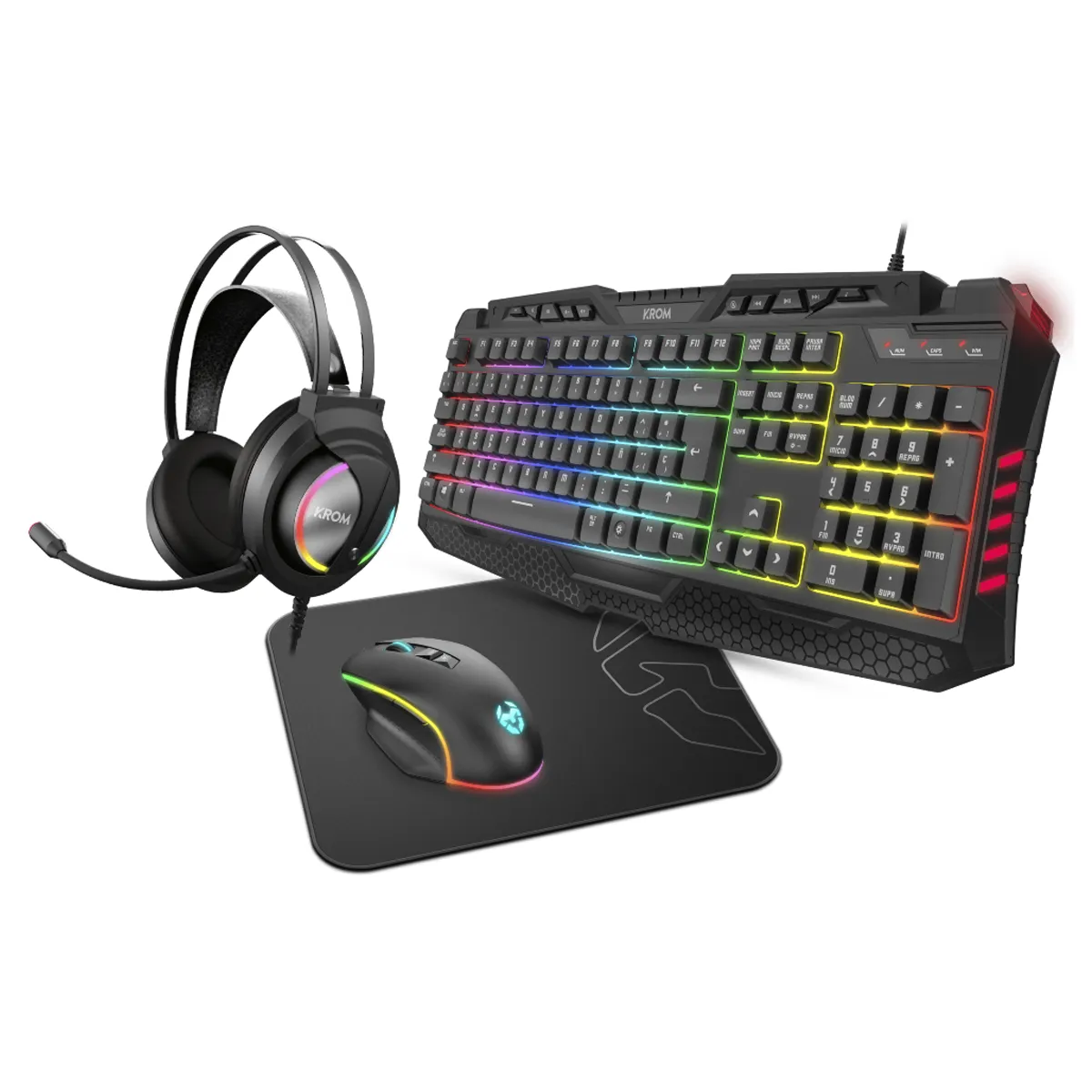 KROM - Kit Gamer 4 En 1 Krom Kritic Pad Mouse Audifonos Teclado