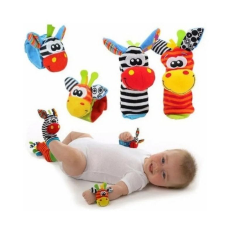 BEBE - Set Estimulación Sonajeros Bebé 2 Calcetines + 2 Muñequeras