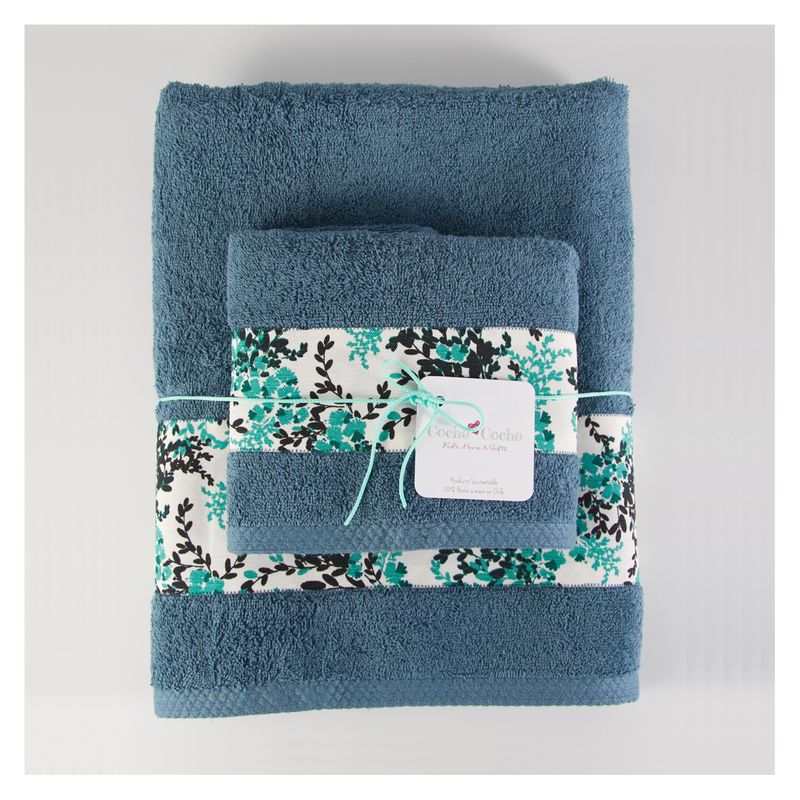 COCHO COCHO - Set 2 Toallas 100% Algodón 550 grs Hojas Calipso y Negro