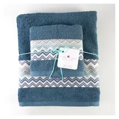 COCHO COCHO - Set 2 Toallas 100% Algodón 550 grs Zigzag Petróleo