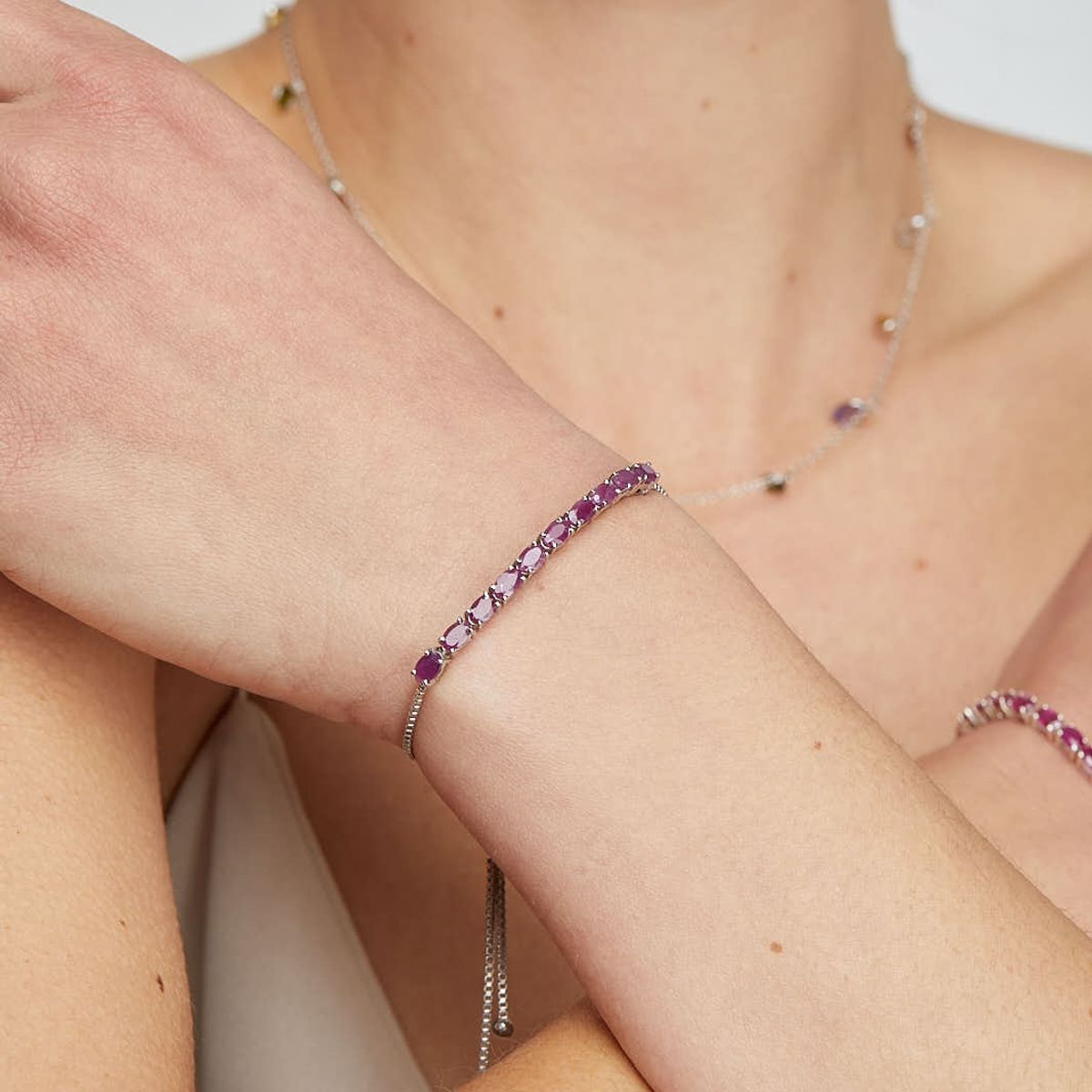 ALYN B JOYAS - Pulsera de Plata 925 con gemas de RubÃ­ 5 mm