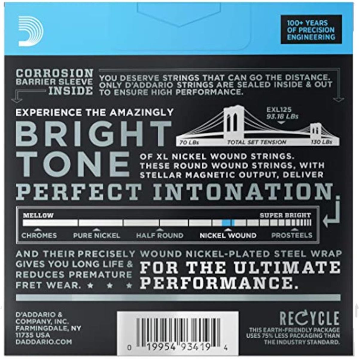 DADDARIO - Cuerdas para Guitarra Electrica D'Addario EXL125 - Plateado