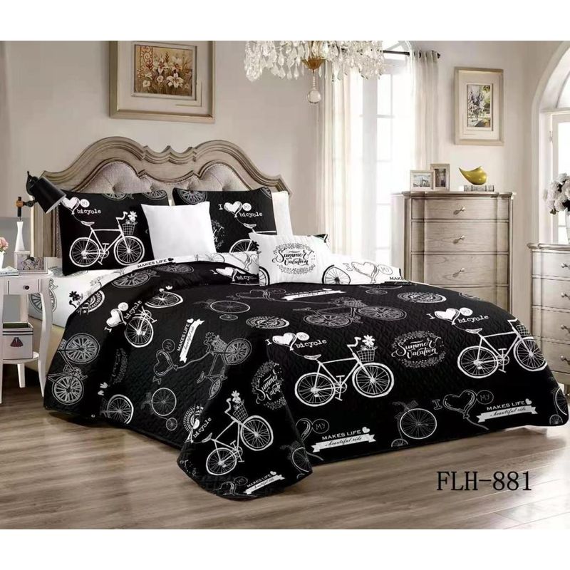 GENERICO - Cobertores de Verano Quilt 2 Plazas Negro Bicicleta