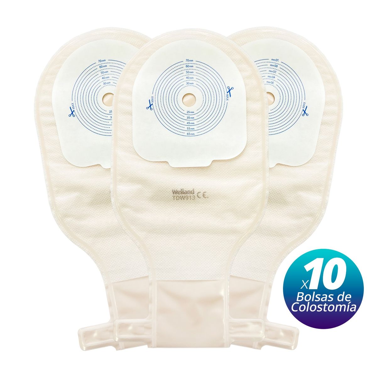 WELLAND MEDICAL - Pack de 10 Bolsas de Colostomía con Filtro de Olores y Gases y con Placa Recortable Welland Medical