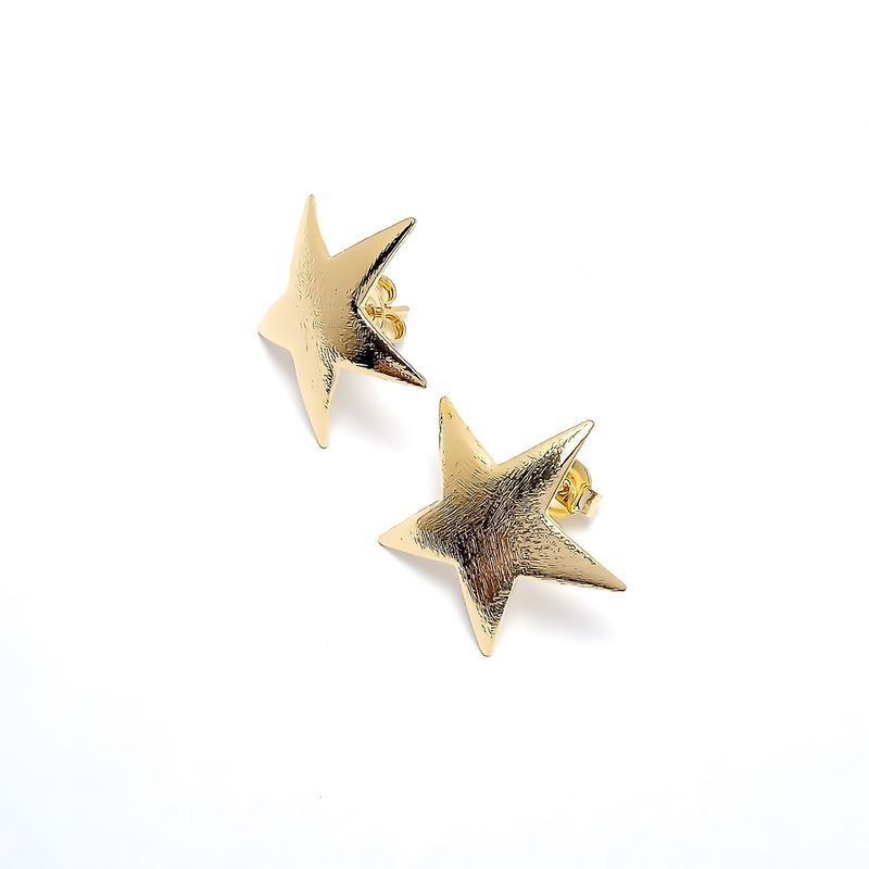 ANDREA COGGIOLA JOYAS - Aros Estrella Satinada Grande Enchapado Oro 18K
