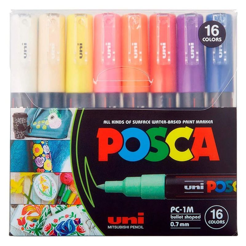 UNI POSCA - Marcadores Posca 1M Set 16 Colores Básicos