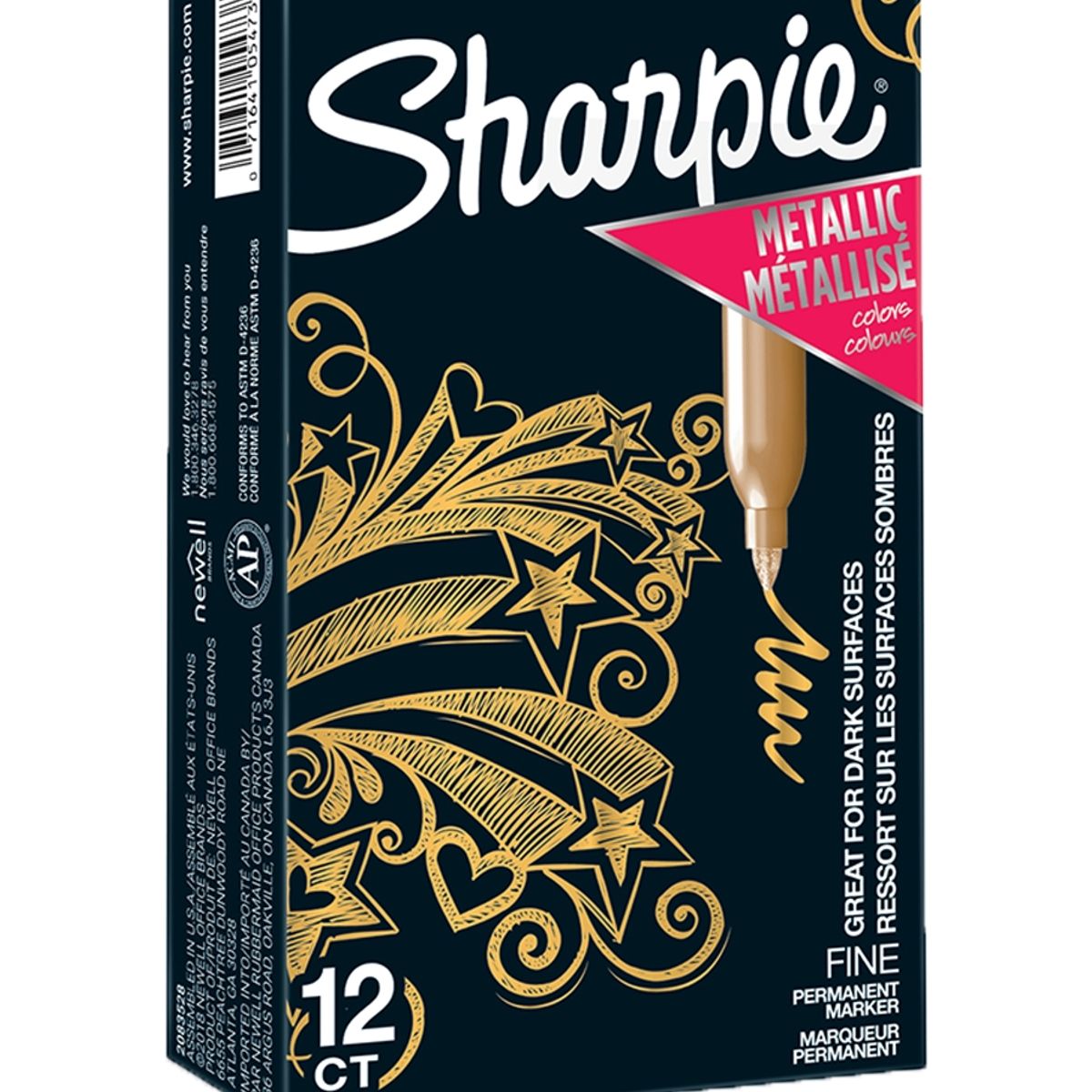 SHARPIE - Marcador Sharpie Punta Fina Metálico Oro Set x12