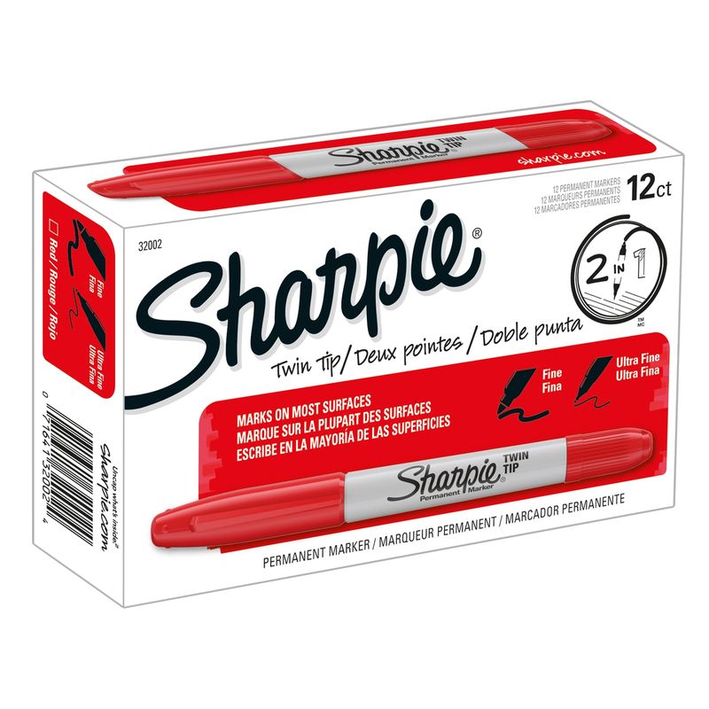 SHARPIE - Marcadores Sharpie Doble Punta Rojo 12 Unidades