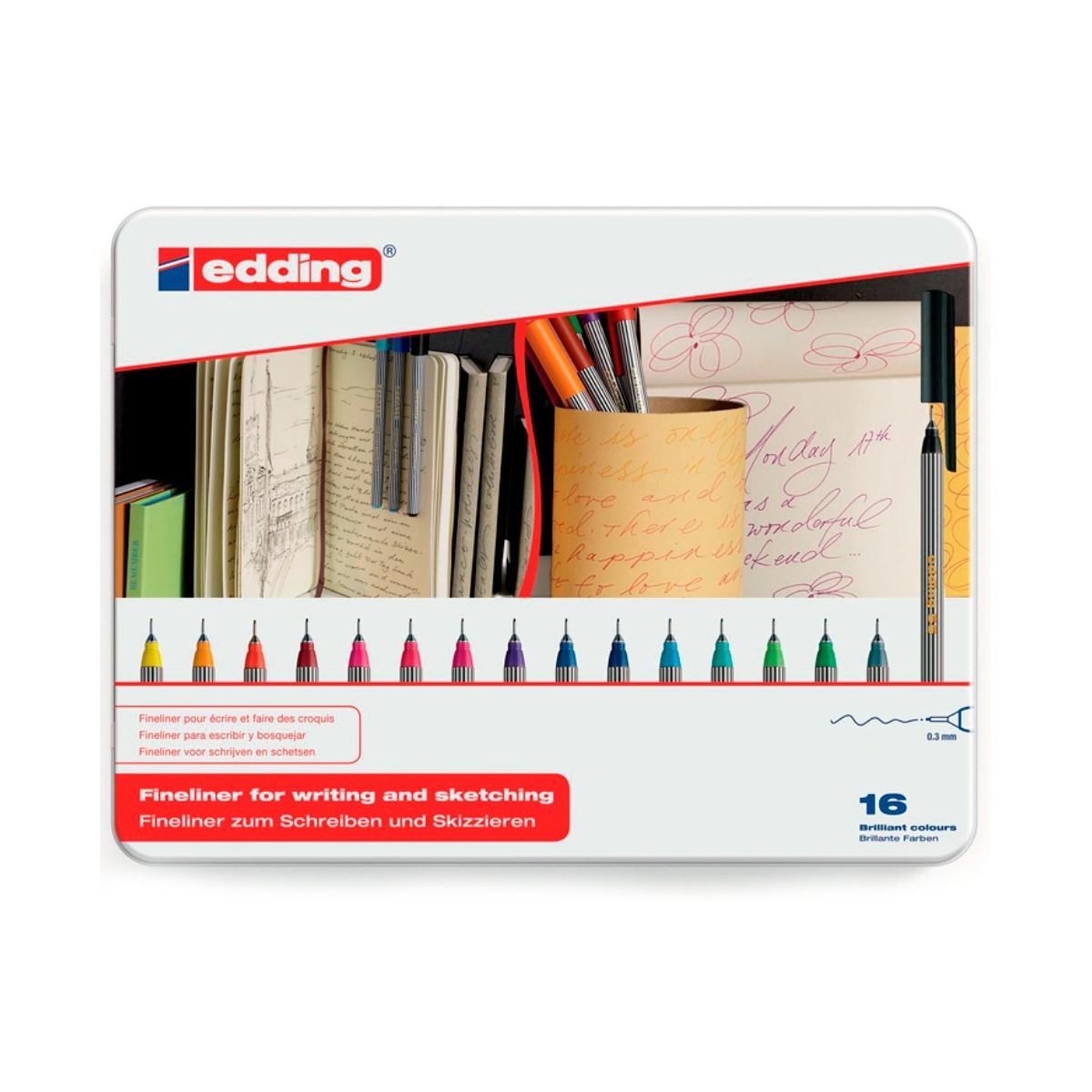 EDDING - Tiralíneas Edding Punta 0.3 Set 16 Colores