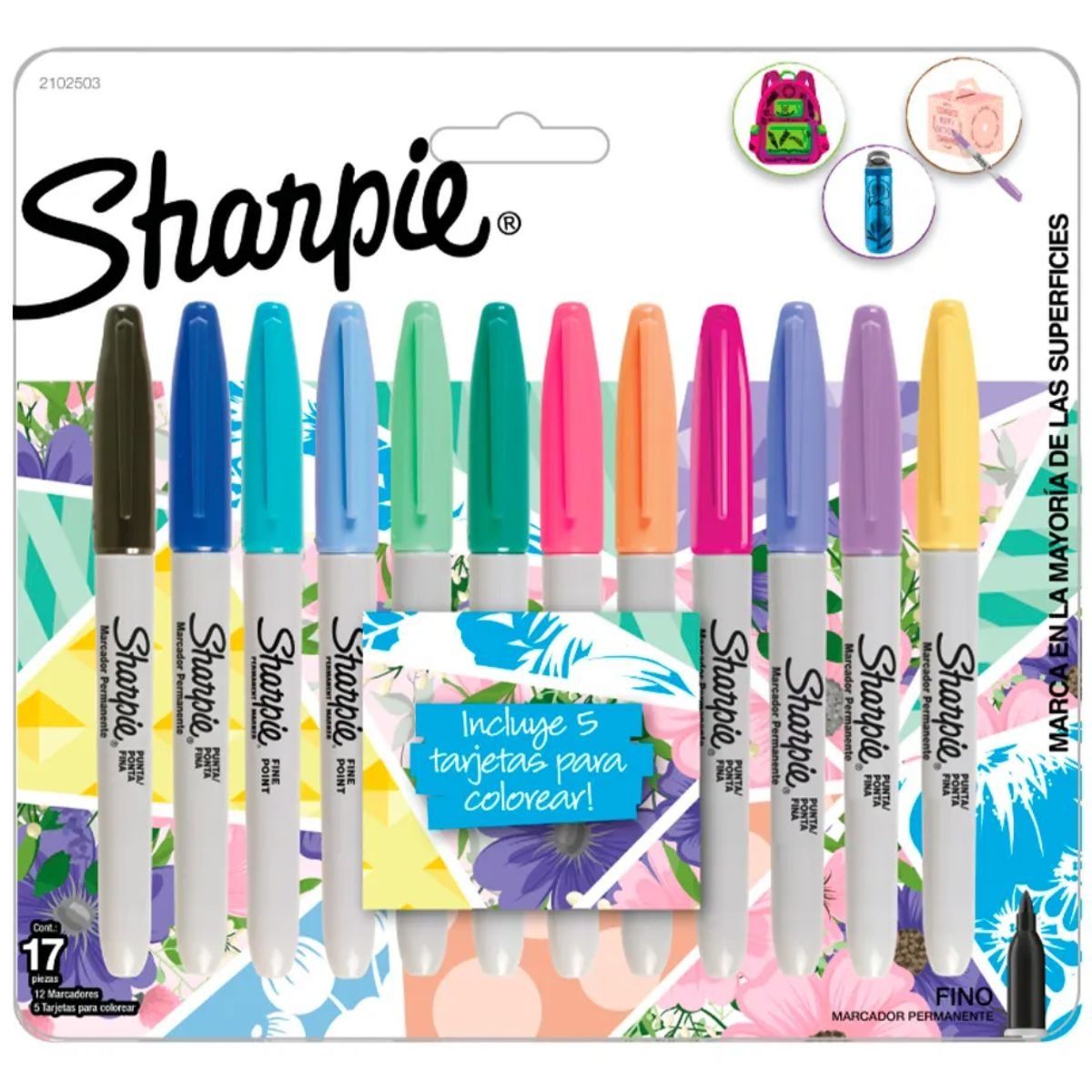 SHARPIE - Marcador Permanente Sharpie Punta Fina Tropical Blister X12