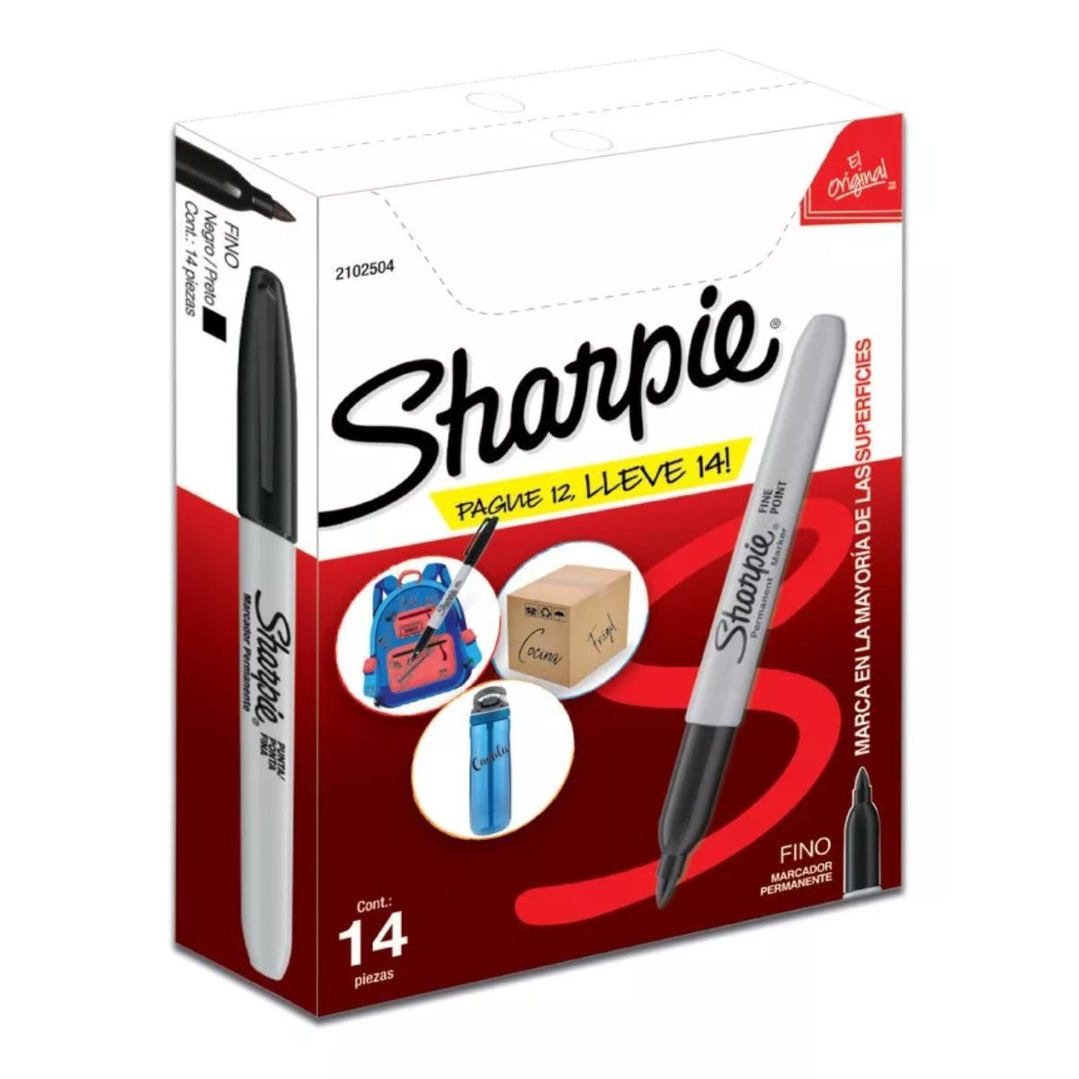 SHARPIE - Marcador Permanente Sharpie Punta Fina Negro Caja x12+2
