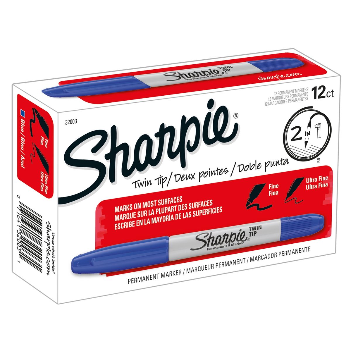 SHARPIE - Marcadores Sharpie Doble Punta Azul 12 Unidades