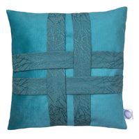 FUNDA COJIN DECORATIVO DISEÑO CINTAS TURQUESA 45X45.
