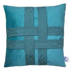 ELIZABETH PEPER - FUNDA COJIN DECORATIVO DISEÑO CINTAS TURQUESA 45X45.