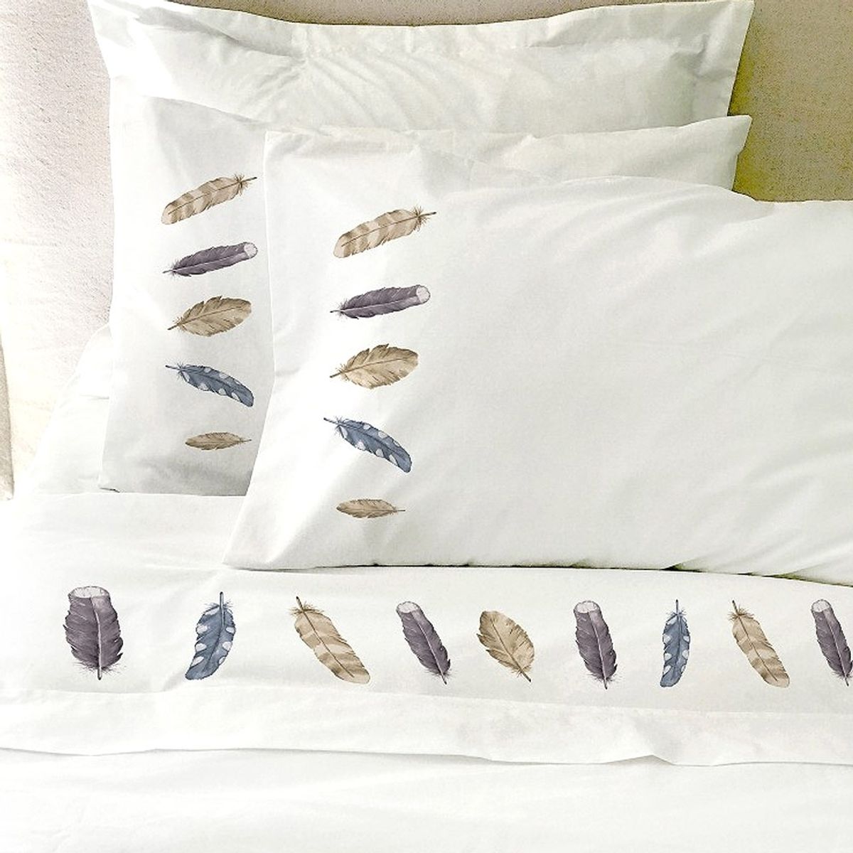 TUYO PRINT - Juego de Sábanas King Plumas Grises -Tuyo Print