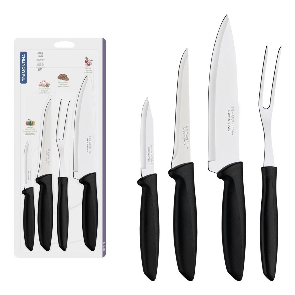 TRAMONTINA - Juego De Cuchillos 4 Piezas Tramontina Acero Inoxidable