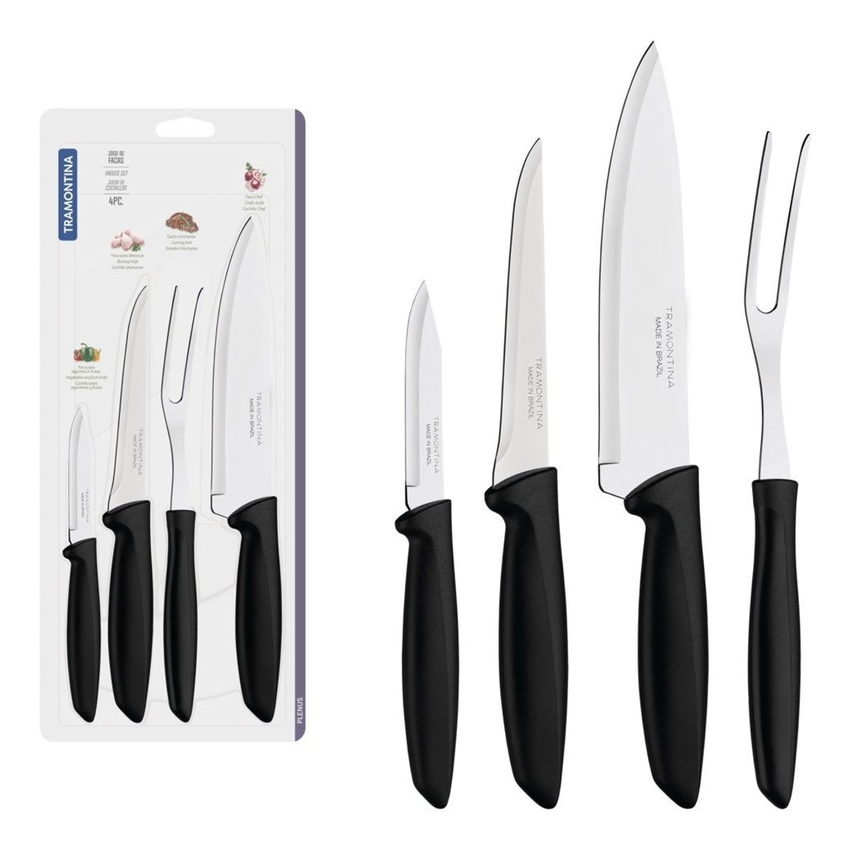 TRAMONTINA - Juego De Cuchillos 4 Piezas Tramontina Acero Inoxidable