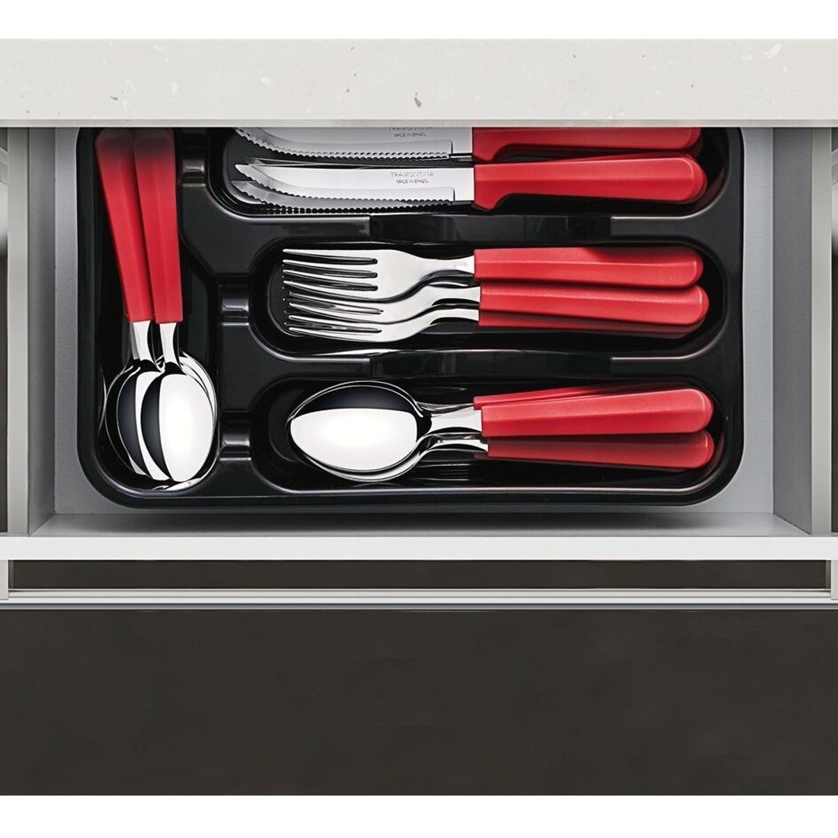 TRAMONTINA - Juego Cubiertos Tramontina 25 Piezas, Rojo, Acero Inoxidable