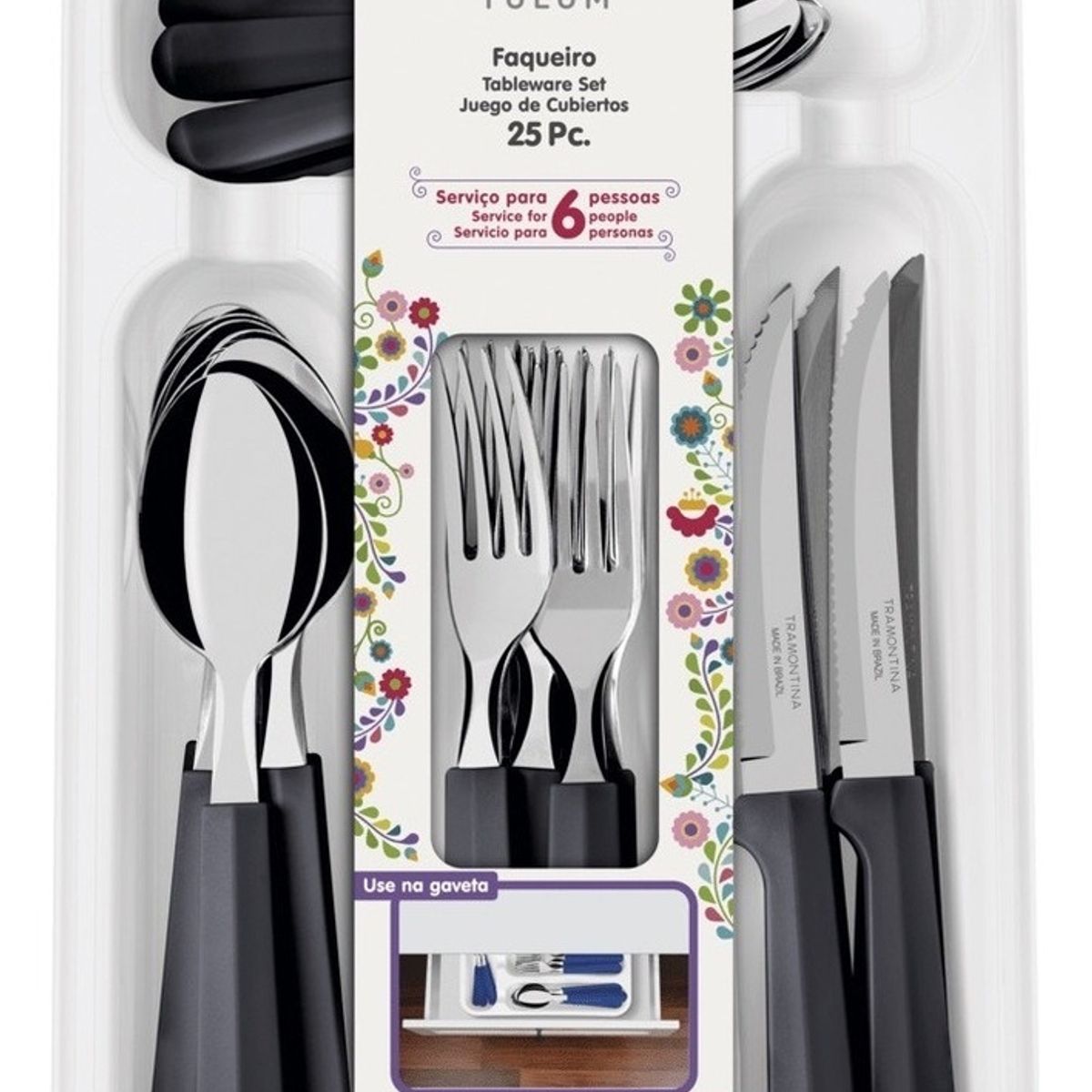 TRAMONTINA - Juego Cubiertos Tramontina 25 Piezas, Gris, Acero Inoxidable