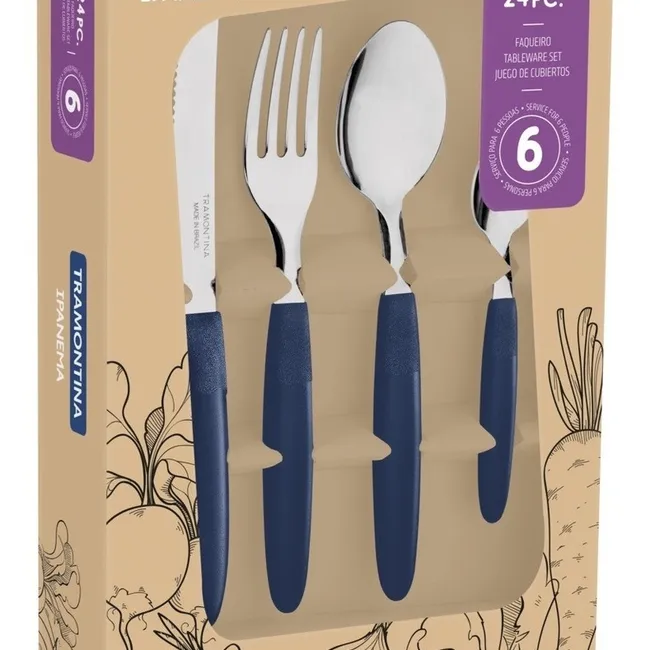 TRAMONTINA - Juego Cubiertos Tramontina 24 Piezas, Azul, Acero Inoxidable